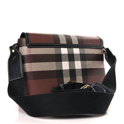 Burberry Coated Canvas Calfskin Vintage Check Medium Note Crossbody Bag Dark Birch Black 3 of 9