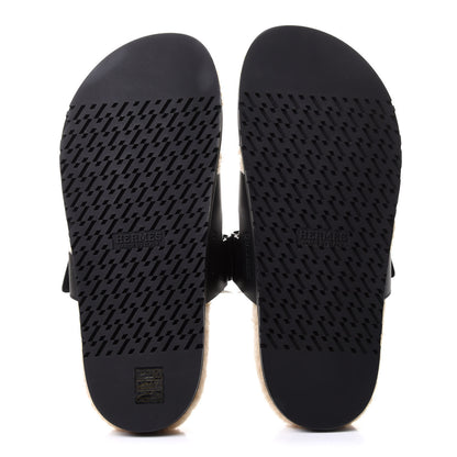 Hermes Calfskin Woolskin Mens Chypre Sandals 42.5 Black Ecru 5 of 10