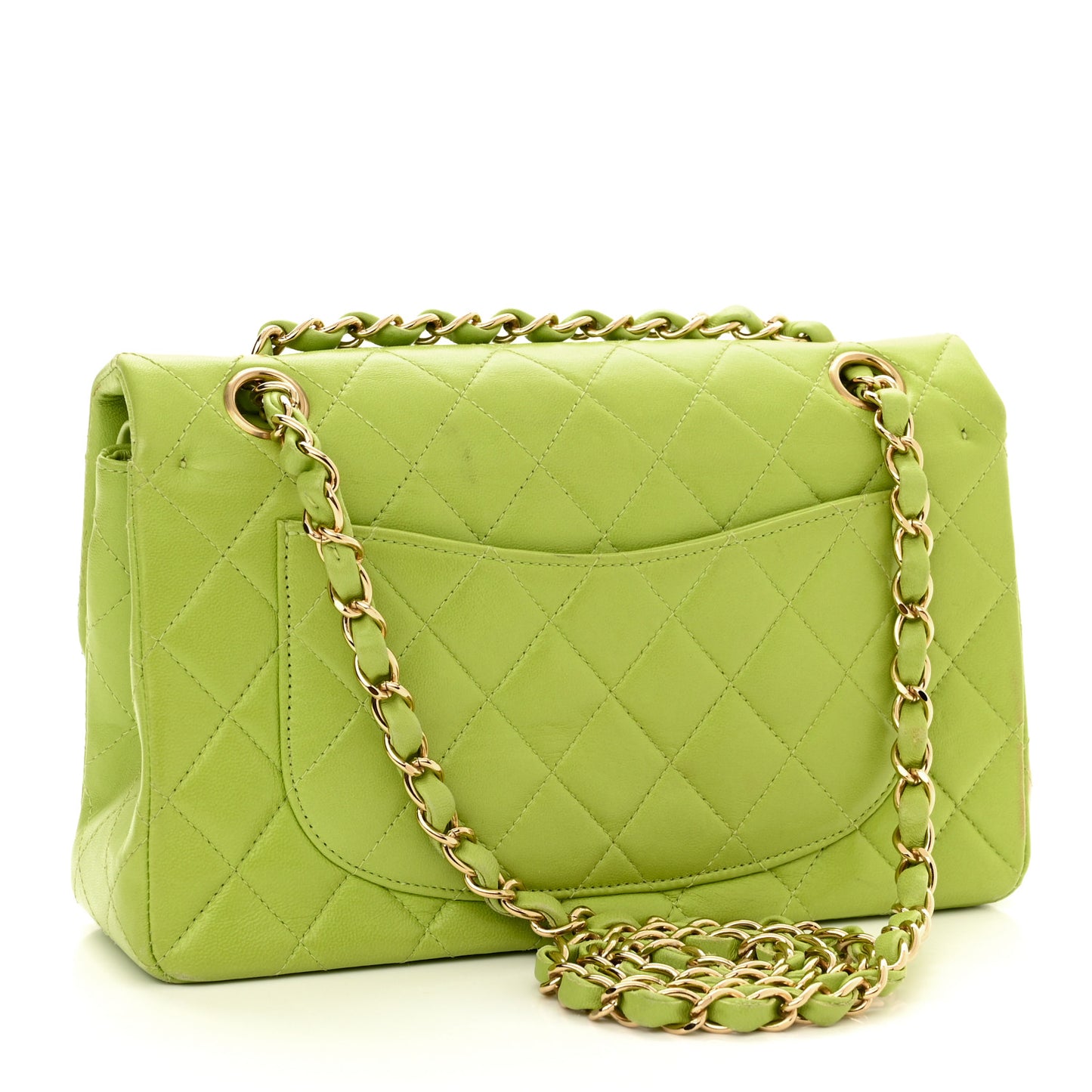 Lambskin Quilted Small Double Flap Green