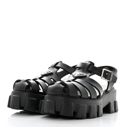Prada Foam Rubber Triangle Logo Monolith 55mm Cage Sandals 40 Black 3 of 8