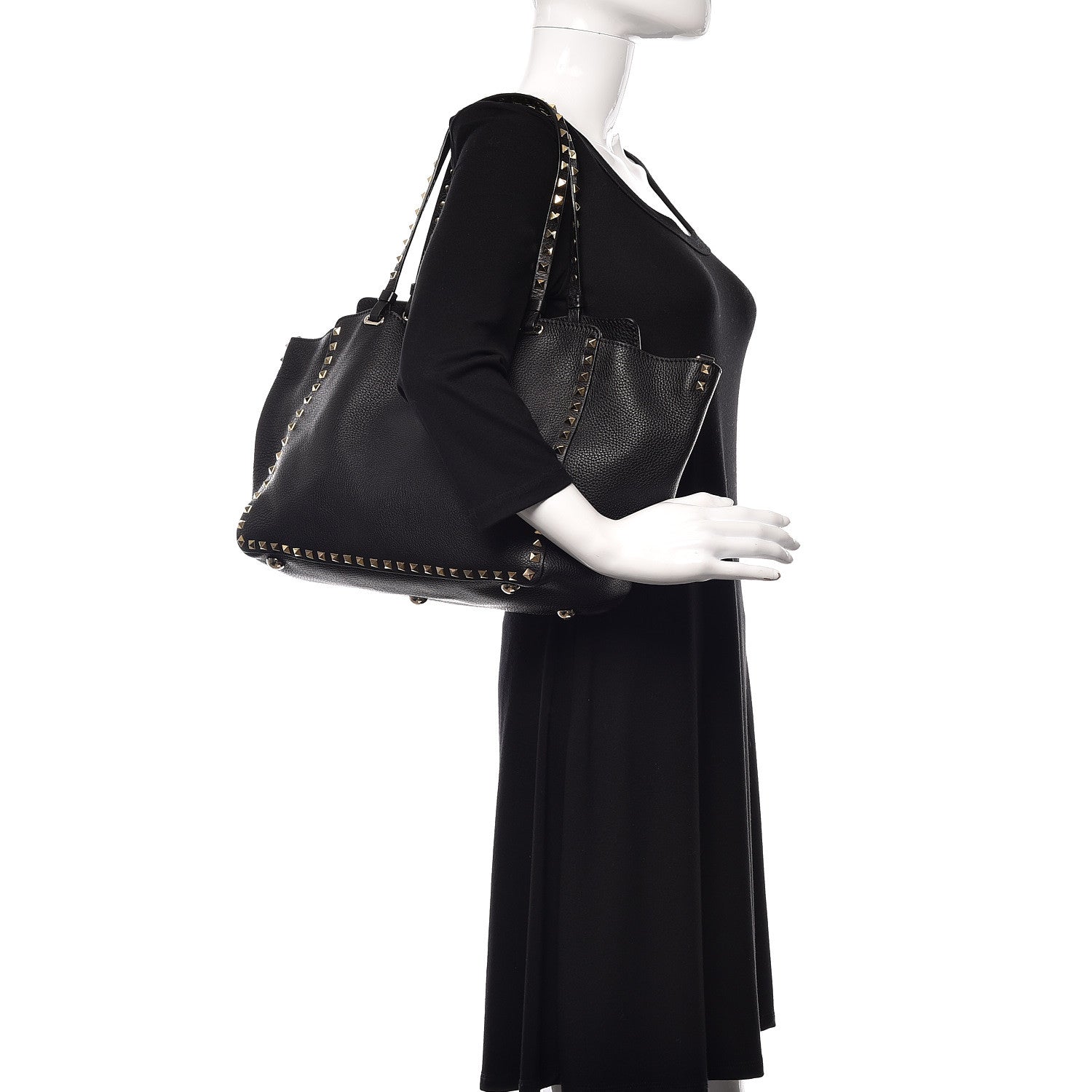 Valentino Garavani Alce Printed Calfskin Medium Rockstud Tote Black 3 of 10