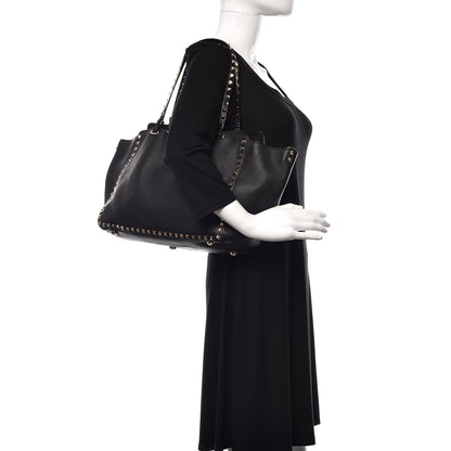 Valentino Garavani Alce Printed Calfskin Medium Rockstud Tote Black 3 of 10