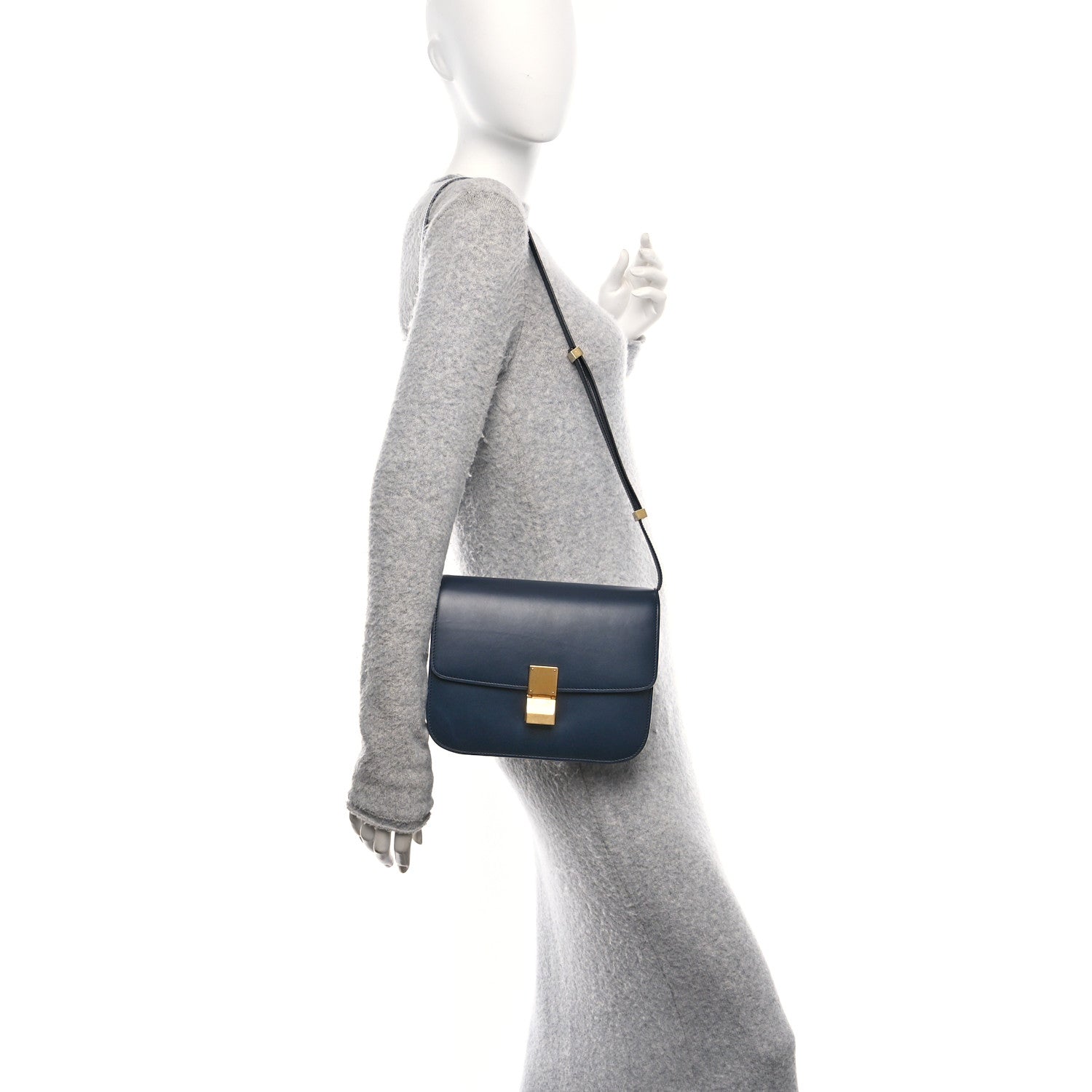 Celine Box Calfskin Medium Classic Box Flap Bag Navy 2 of 10