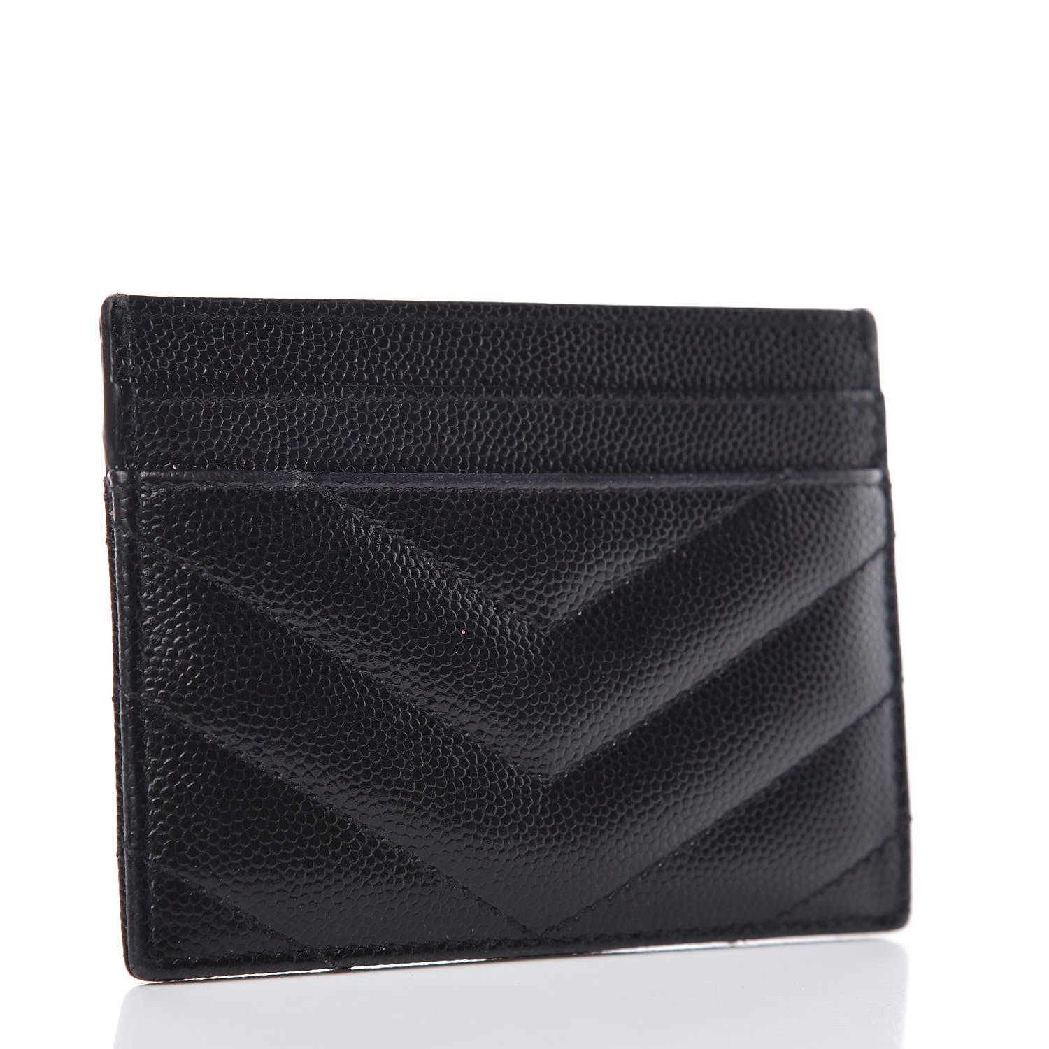 Saint Laurent Grain De Poudre Matelasse Chevron Monogram Credit Card Case Black 3 of 8
