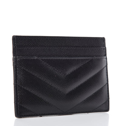 Saint Laurent Grain De Poudre Matelasse Chevron Monogram Credit Card Case Black 3 of 8