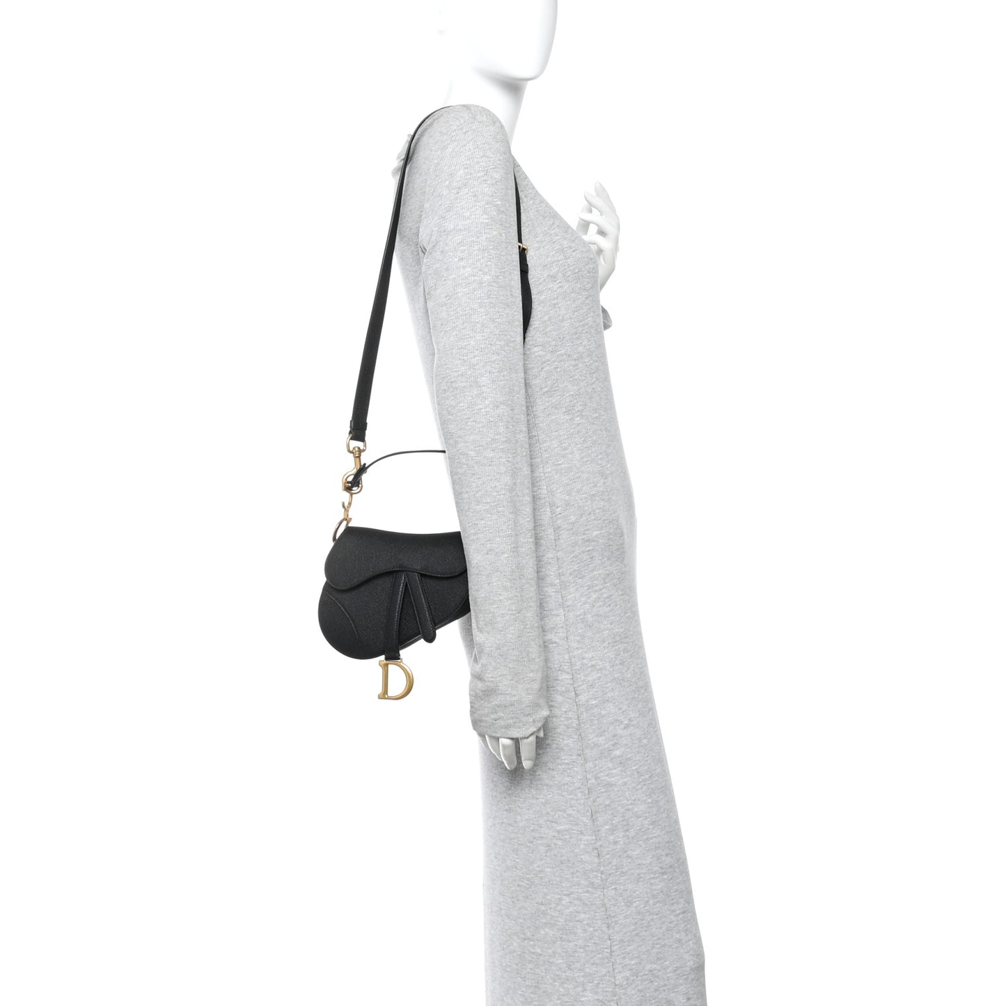Grained Calfskin Mini Saddle Bag With Strap Black