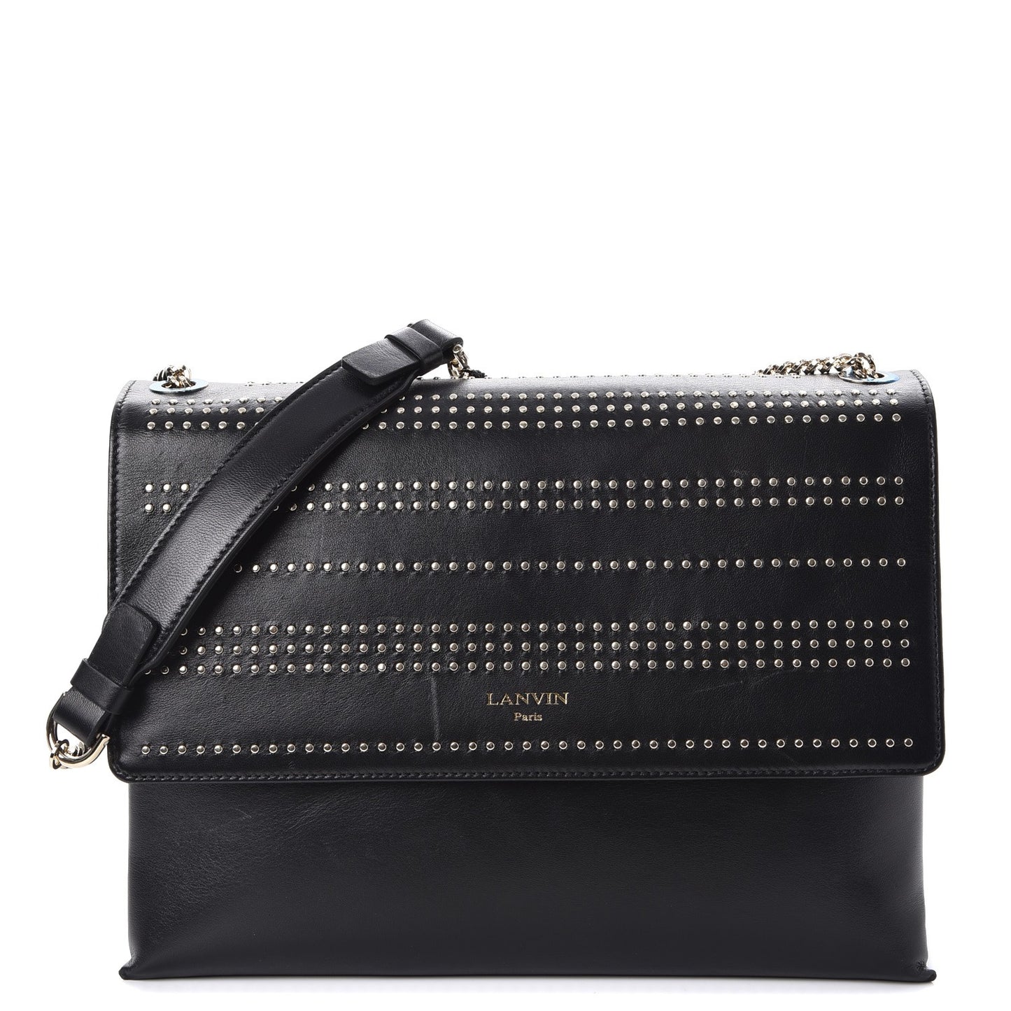 Lambskin Studded Medium Sugar Flap Shoulder Bag Black