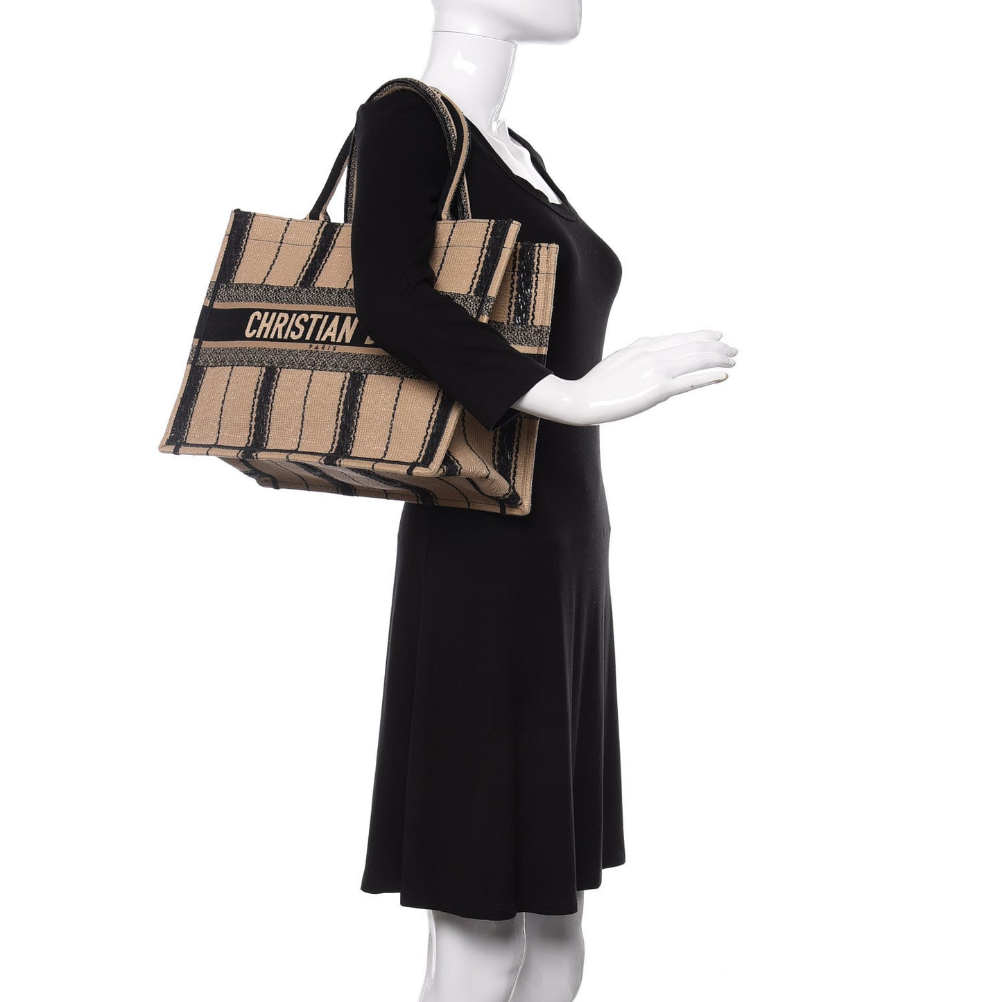 Canvas Embroidered Medium Bayadere Book Tote Black Beige