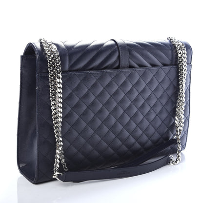 Saint Laurent Grain De Poudre Large Tri-Quilt Monogram Satchel Deep Marine 3 of 10