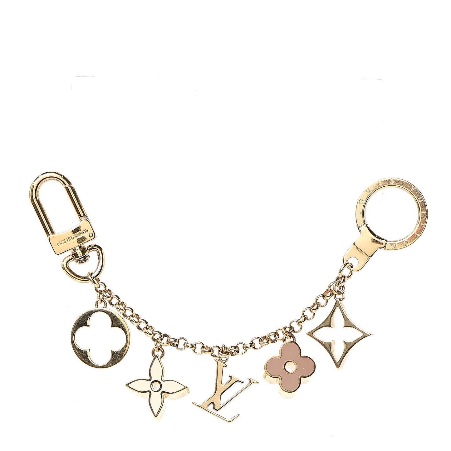 Brass Enamel Fleur De Monogram Bag Charm Chain Gold