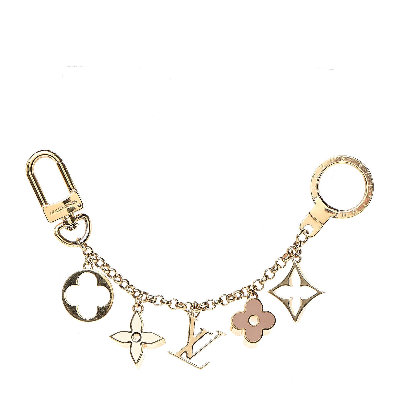 Louis Vuitton Brass Enamel Fleur De Monogram Bag Charm Chain Gold 1 of 3