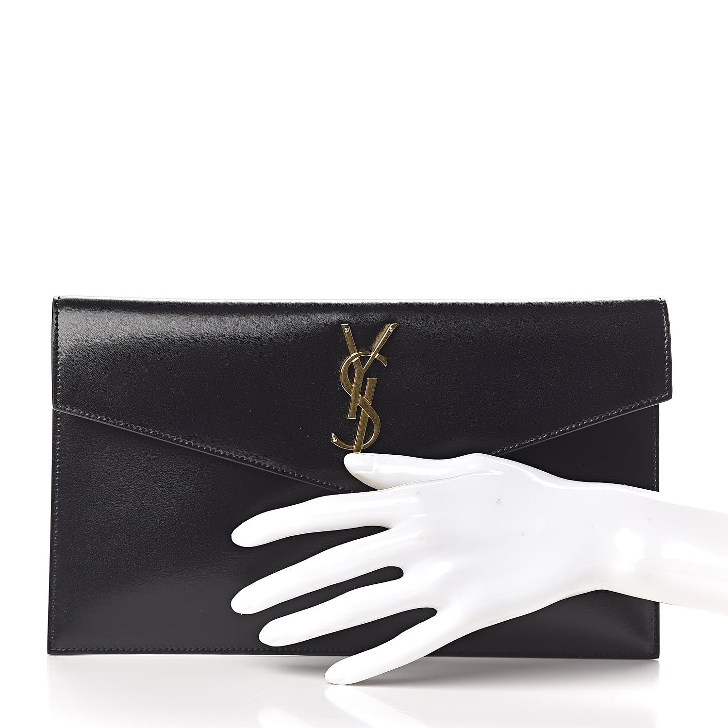 Saint Laurent Smooth Shiny Calfskin Monogram Uptown Pouch Black 2 of 6