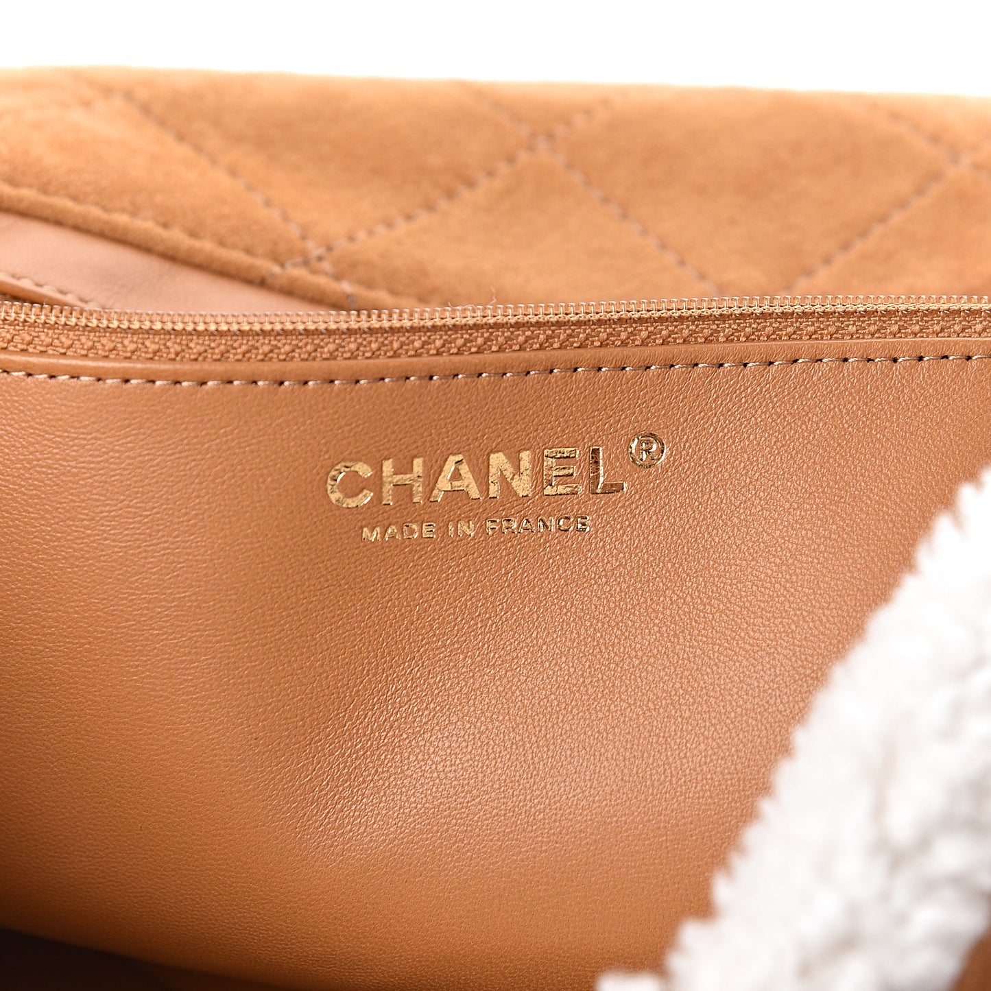 Shearling Lambskin Quilted Coco Neige Single Flap Beige