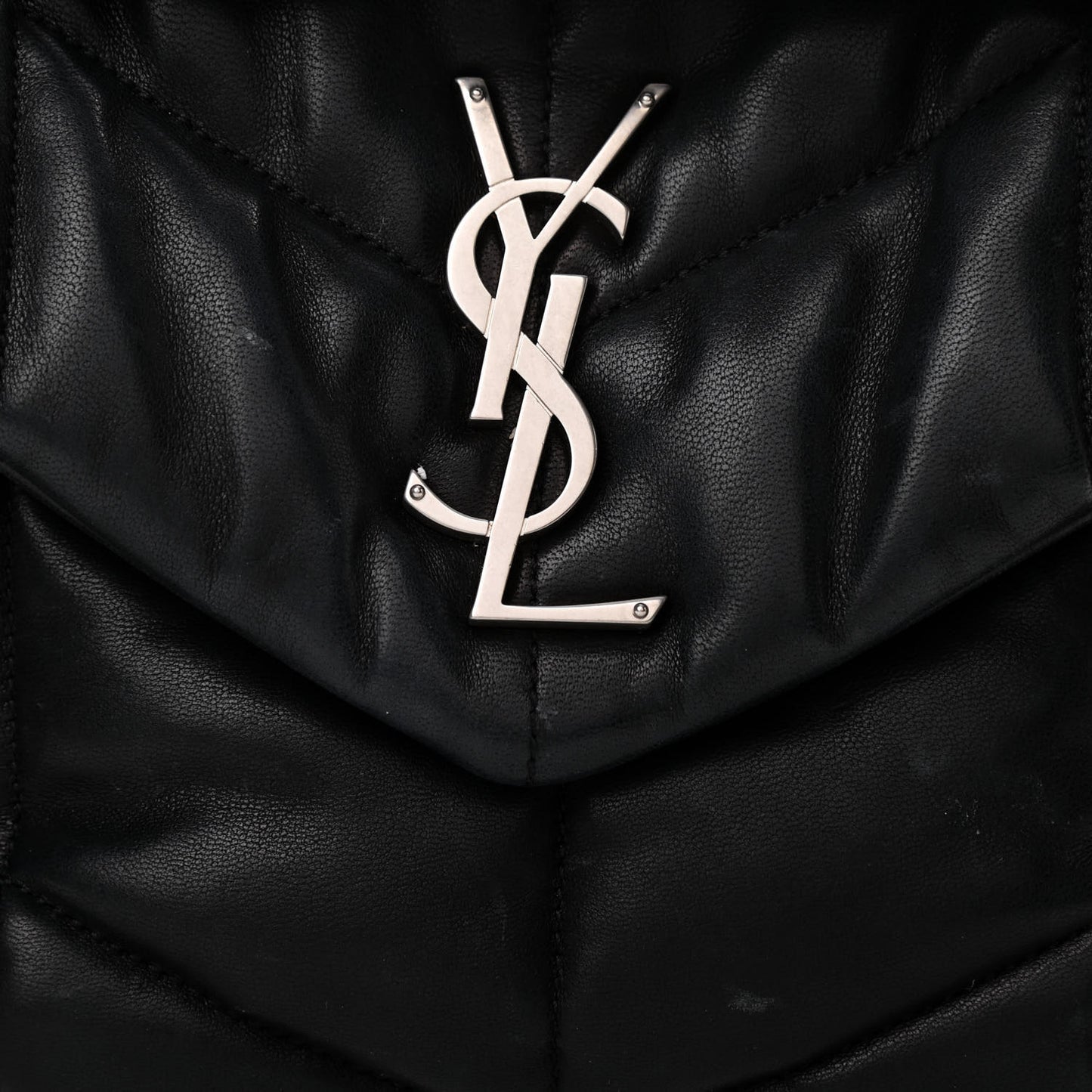 Lambskin Quilted Small Loulou Puffer Monogram Chain Satchel Black
