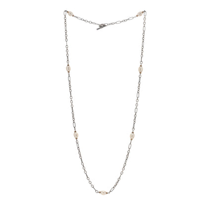 David Yurman Sterling Silver 18K Yellow Gold Baroque Pearl Long Figaro Chain Necklace 2 of 3