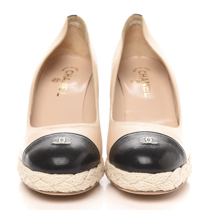 Chanel Lambskin Cap Toe CC Espadrille Wedge Pumps 41 Light Pink Black 2 of 11