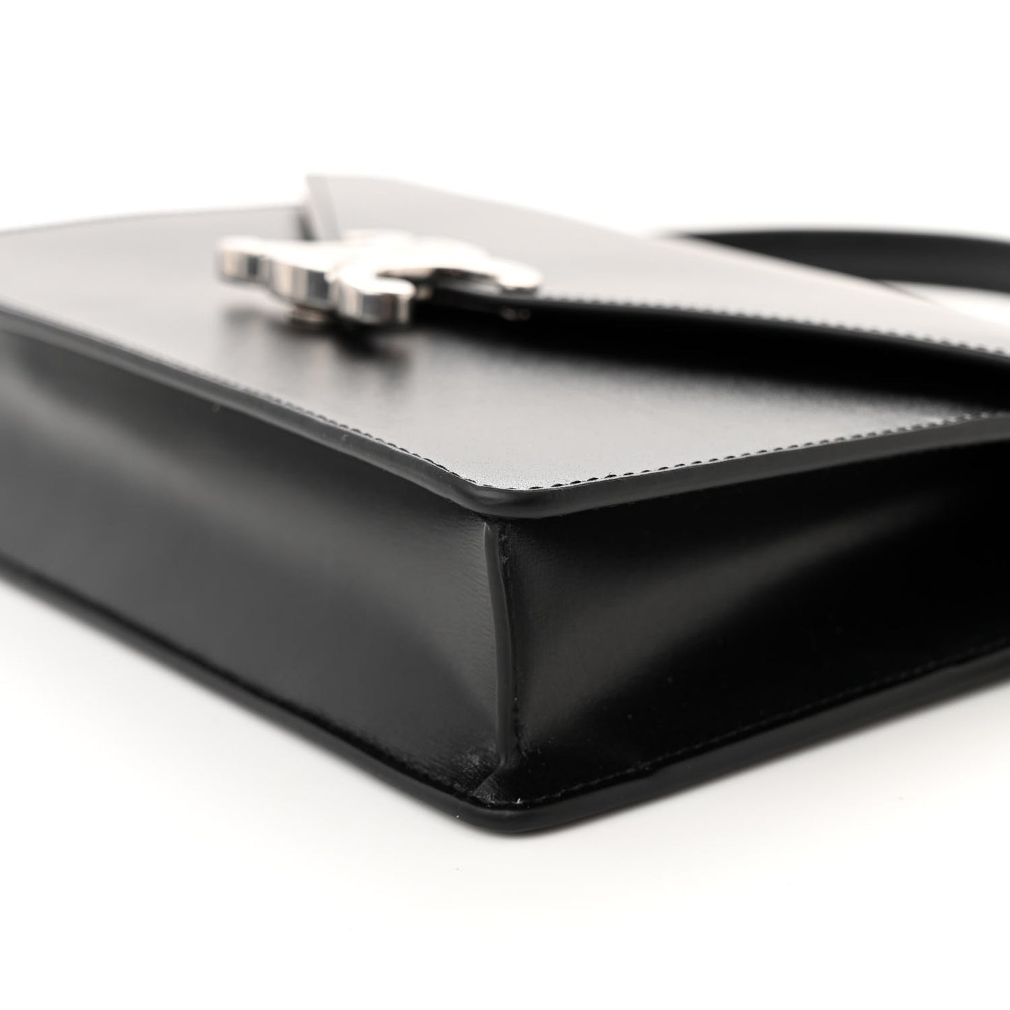 Shiny Calfskin Triomphe Margo Wallet on Chain Black