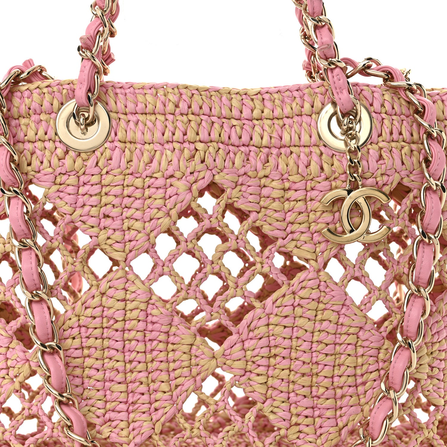 Chanel Raffia Effect Braided Small Shopping Bag Beige Pink 9 of 12