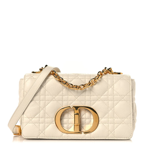Grained Calfskin Cannage Small Caro Bag White