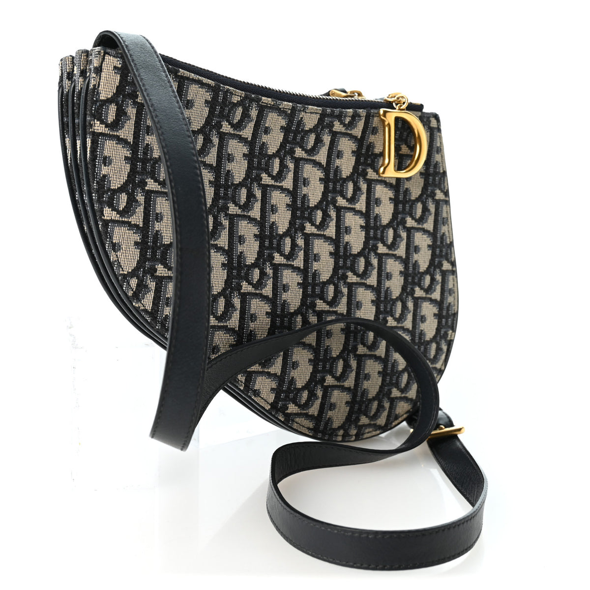 Christian Dior Oblique Saddle Pouch With Strap Navy Blue 3 of 11