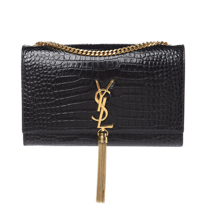 Saint Laurent Calfskin Crocodile Embossed Medium Classic Monogram Kate Tassel Satchel Black 1 of 11