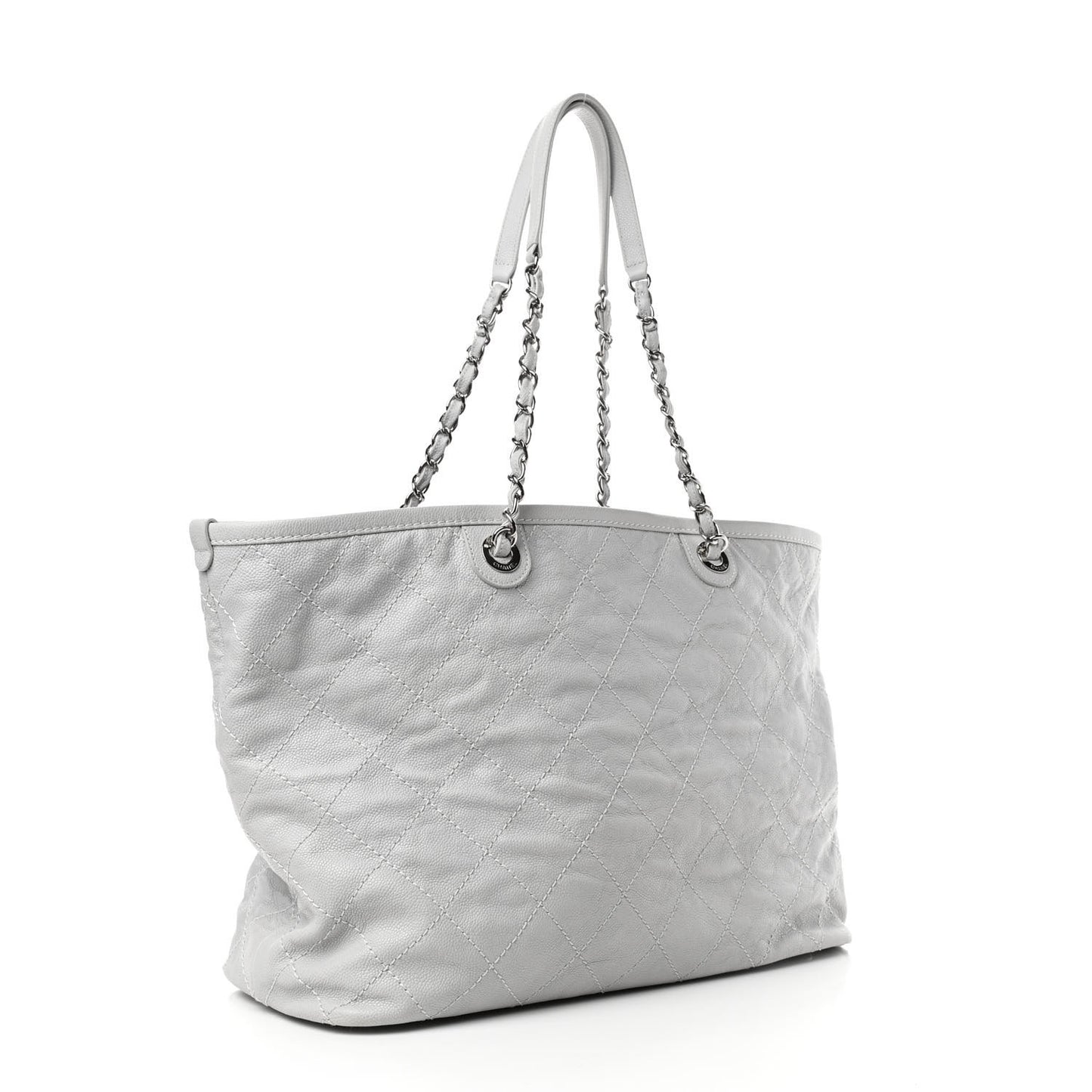 Grained Calfskin Quilted Large Daily Shopping Tote Light Grey