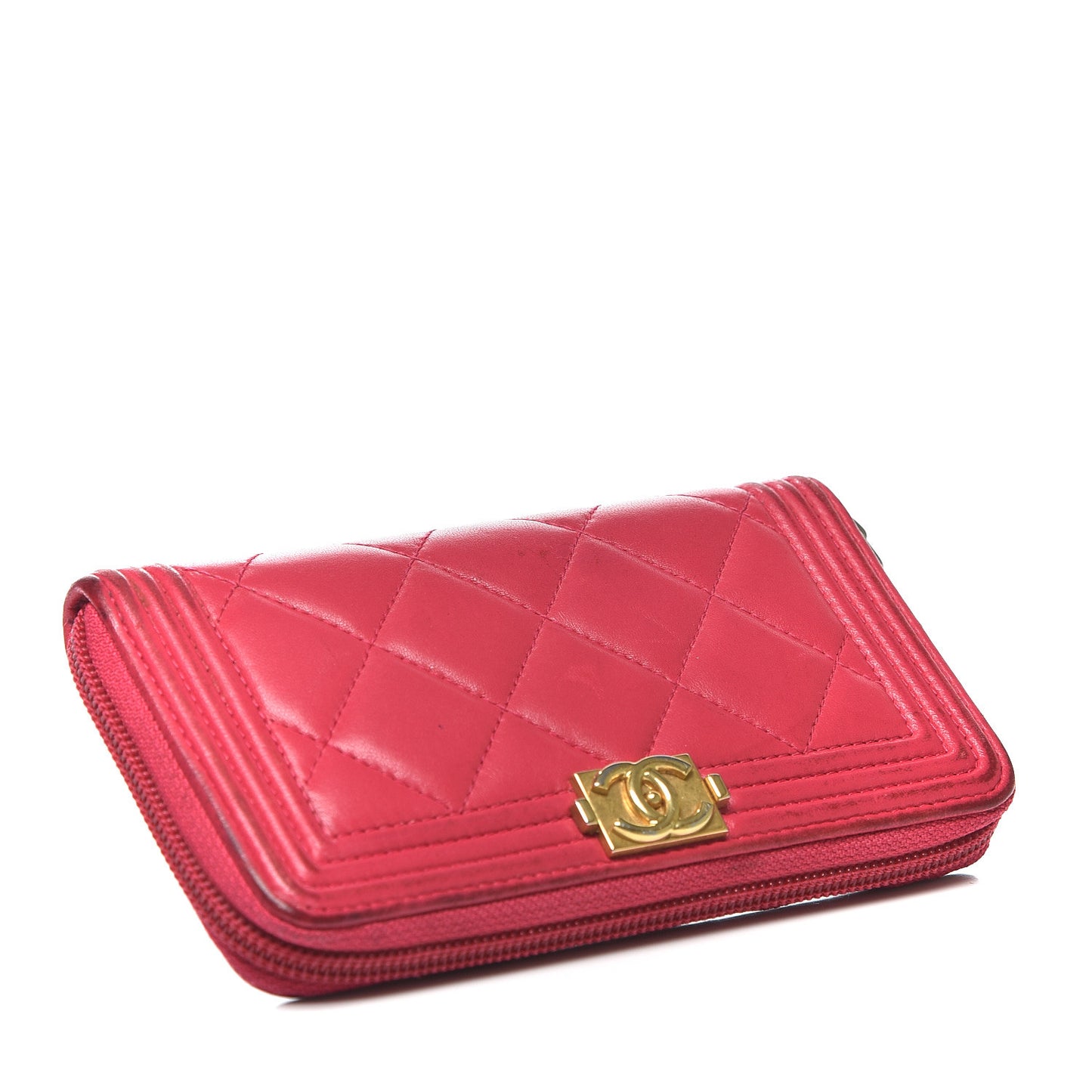 Lambskin Quilted Small Boy Zip Around Wallet Fuchsia