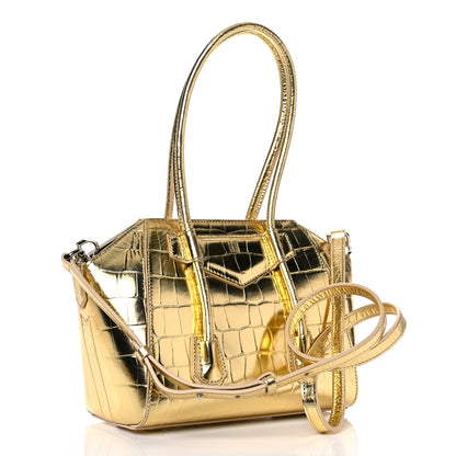Givenchy Calfskin Crocodile Embossed Mini Lock Antigona Gold 3 of 10