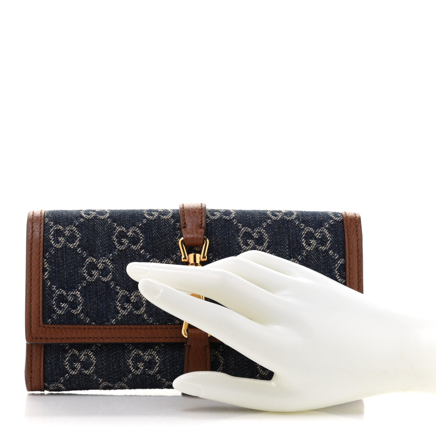 New Denim GG Monogram Jackie 1961 Chain Wallet Blue Tea Cuir