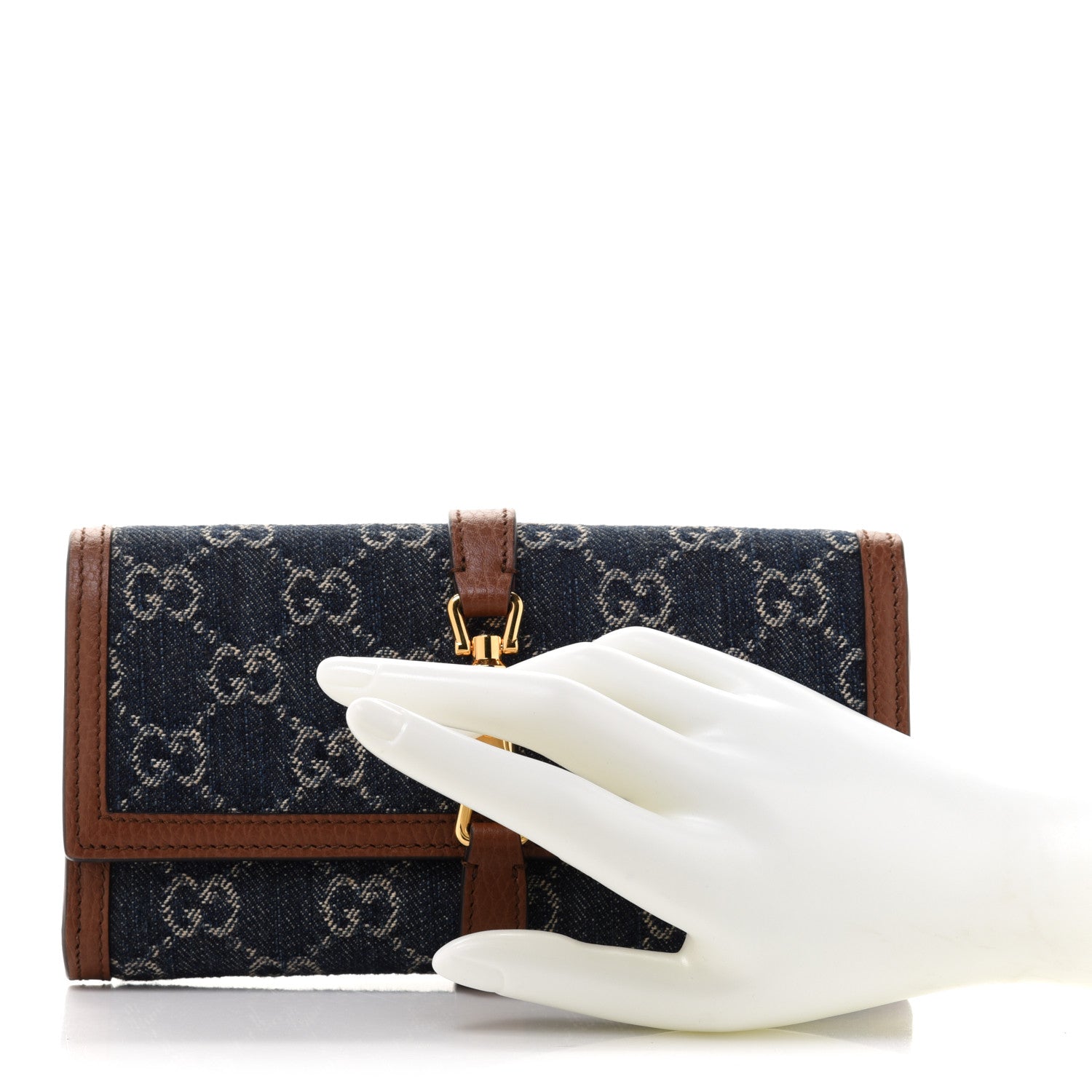 Gucci New Denim GG Monogram Jackie 1961 Chain Wallet Blue Tea Cuir 2 of 7
