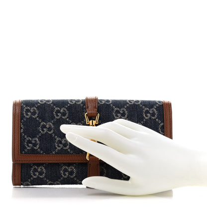 Gucci New Denim GG Monogram Jackie 1961 Chain Wallet Blue Tea Cuir 2 of 7