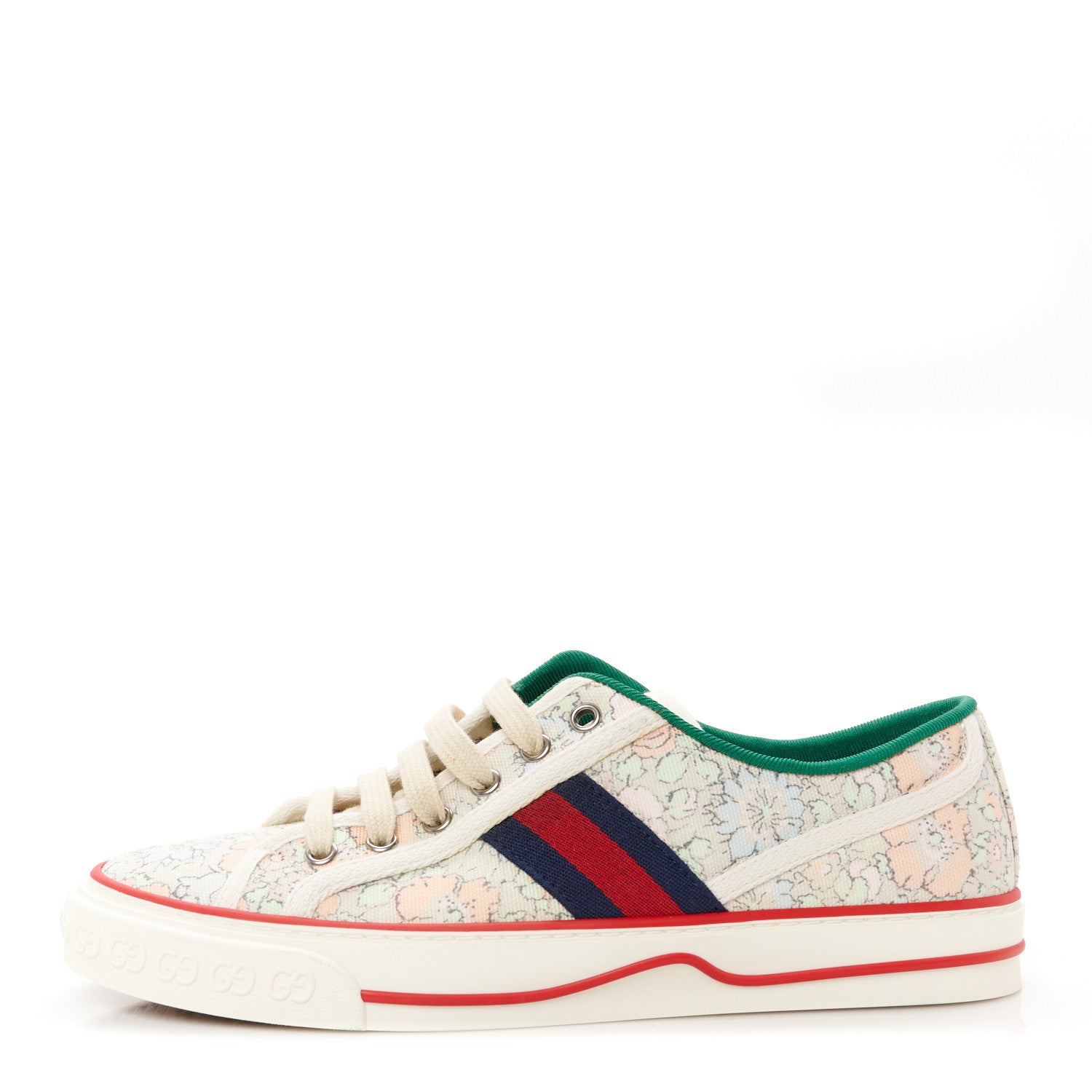 Gucci X LIBERTY OF LONDON Canvas Web Tracy Print Womens 1977 Tennis Sneakers 39 Mint Peach Mystic White 1 of 9