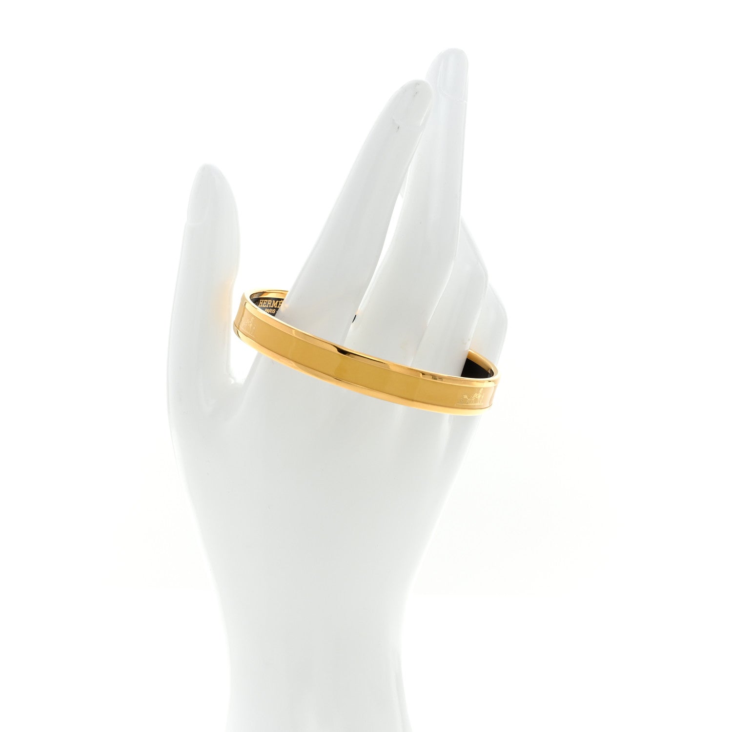 Hermes Enamel Printed Narrow Caleche Bracelet 70 Jaune De Mars 2 of 5