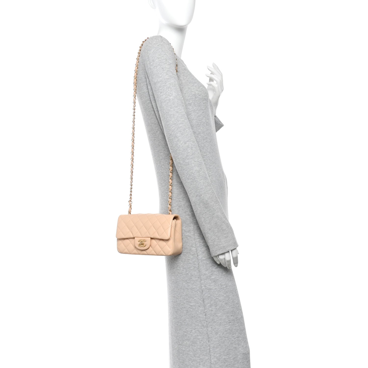 Chanel Lambskin Quilted Mini Rectangular Flap Beige 2 of 10