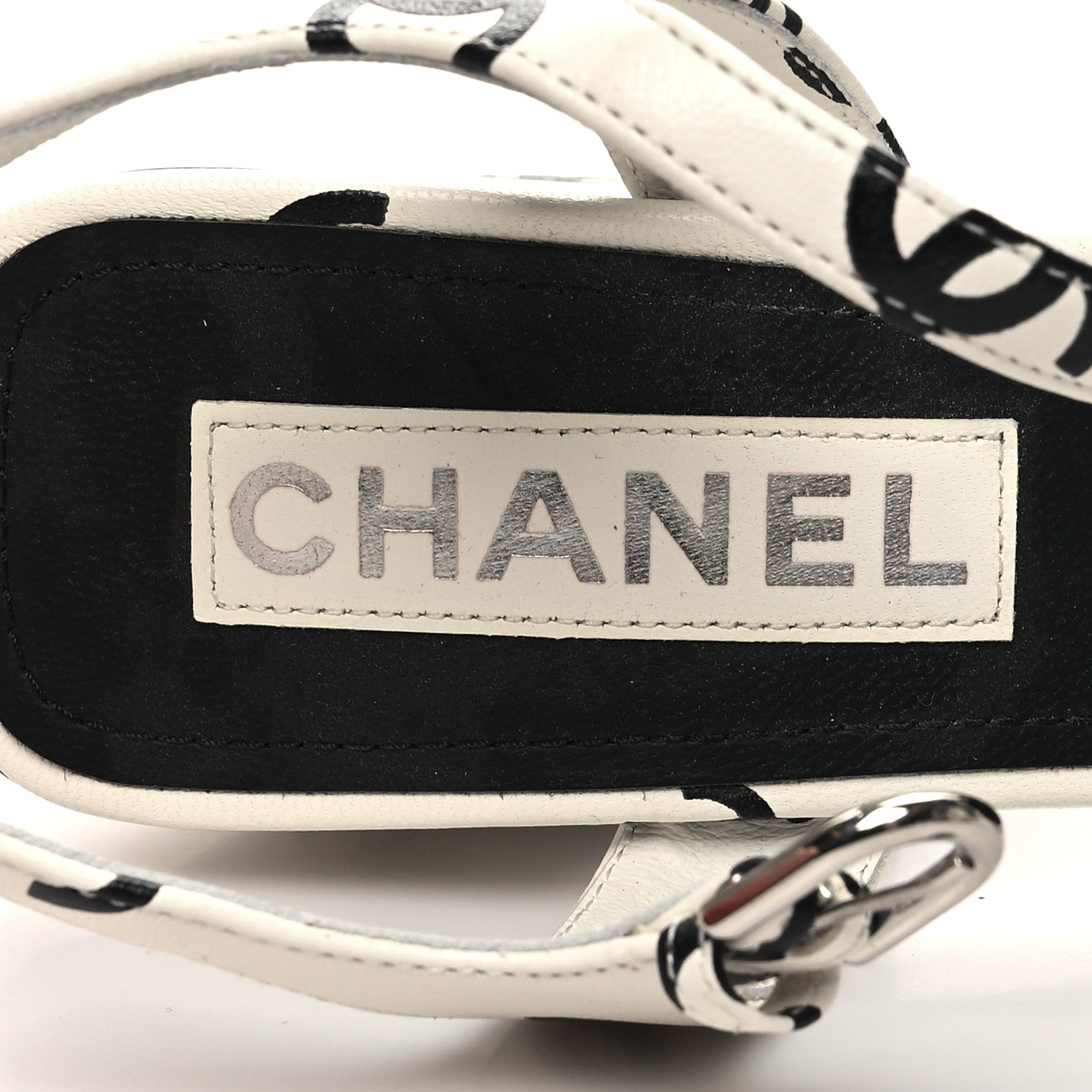 Chanel Printed Lambskin CC Sandals 39.5 White Black 8 of 9