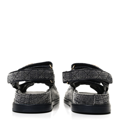 Chanel Velvet Velcro Dad Sandals 36 Grey 6 of 12