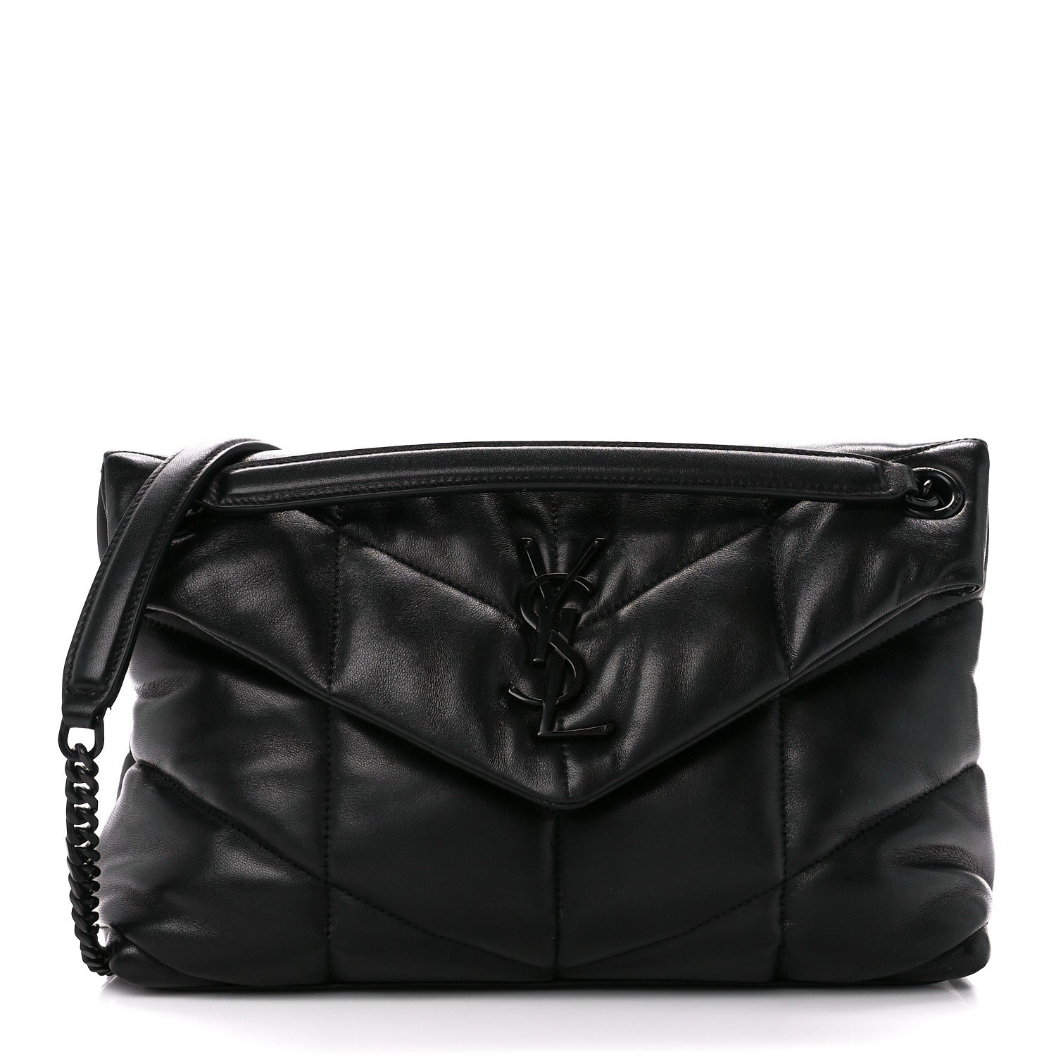 Saint Laurent Lambskin Quilted Monogram Monochrome Small Loulou Puffer Chain Satchel Black 1 of 11