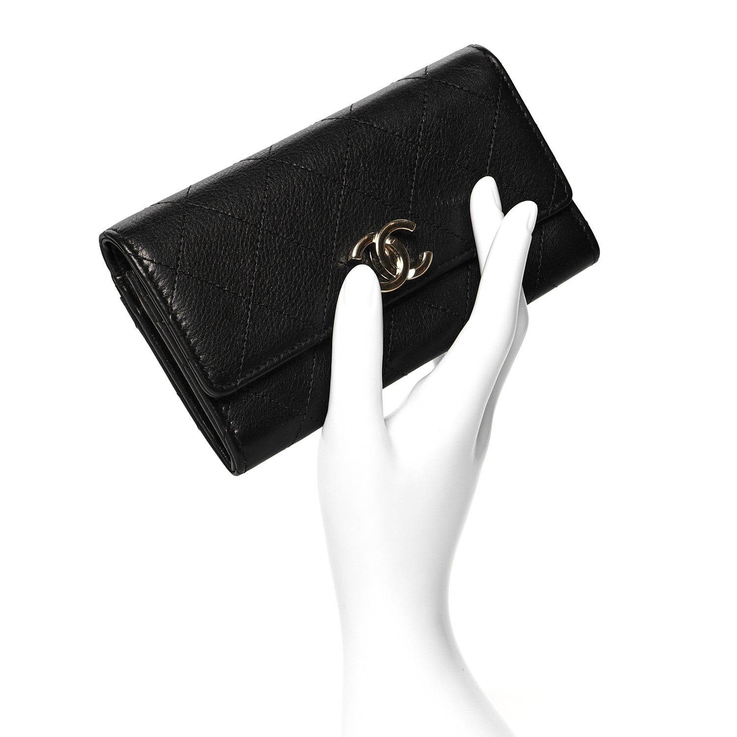 Chanel Calfskin Diamond Stitched CC Wallet Black 2 of 9