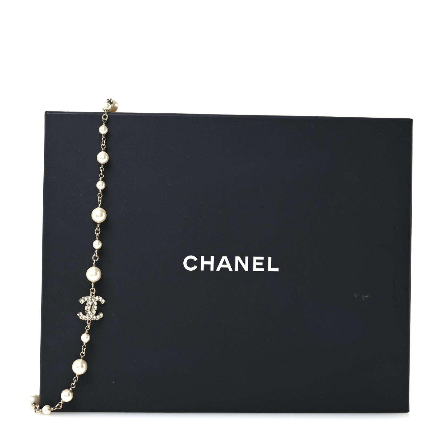 Crystal Pearl CC Long Necklace Gold