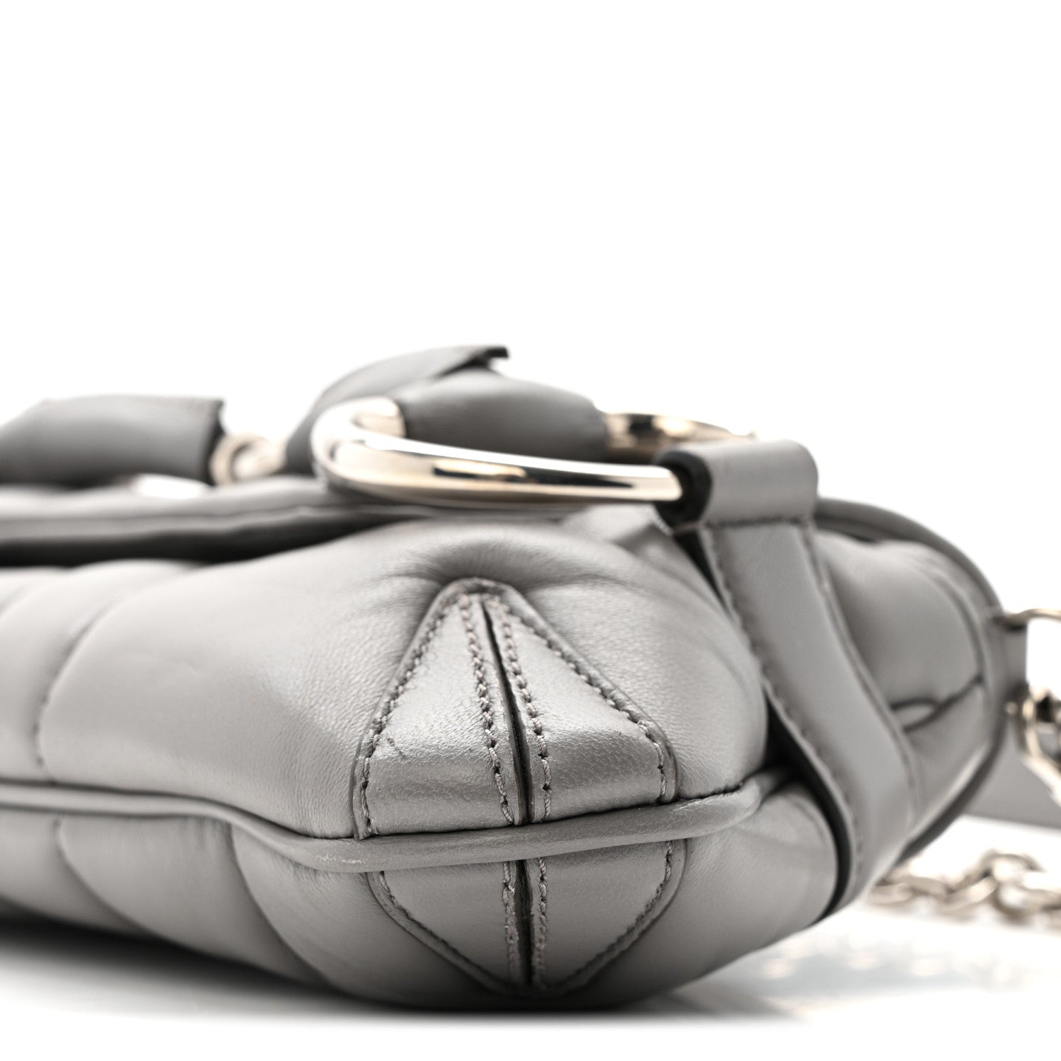 Gucci Nappa Vertical Matelasse Small Maxi Horsebit Chain Shoulder Bag Gray 10 of 14