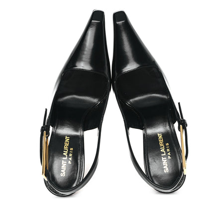 Saint Laurent Glazed Calfskin Lee Slingback Pumps 37 Black 2 of 11
