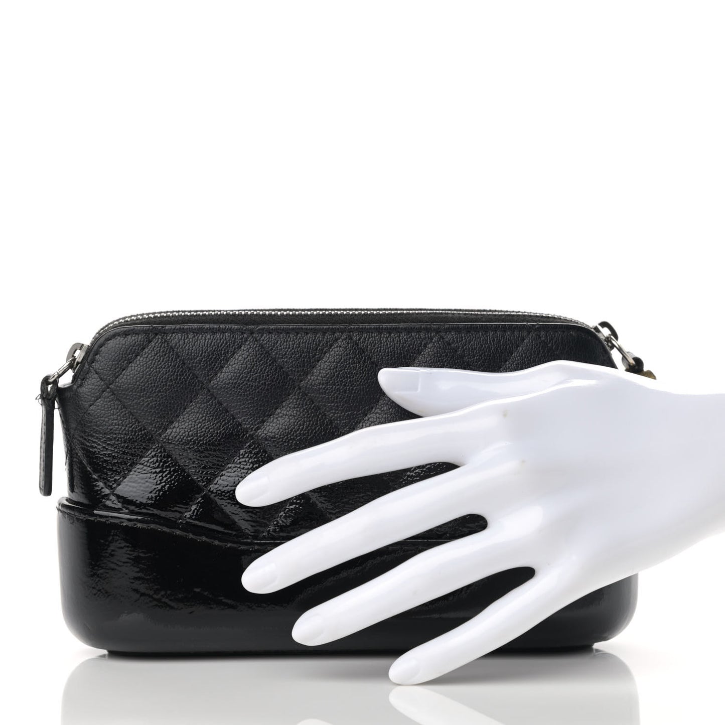 Patent Goatskin Quilted Small Gabrielle Clutch Black