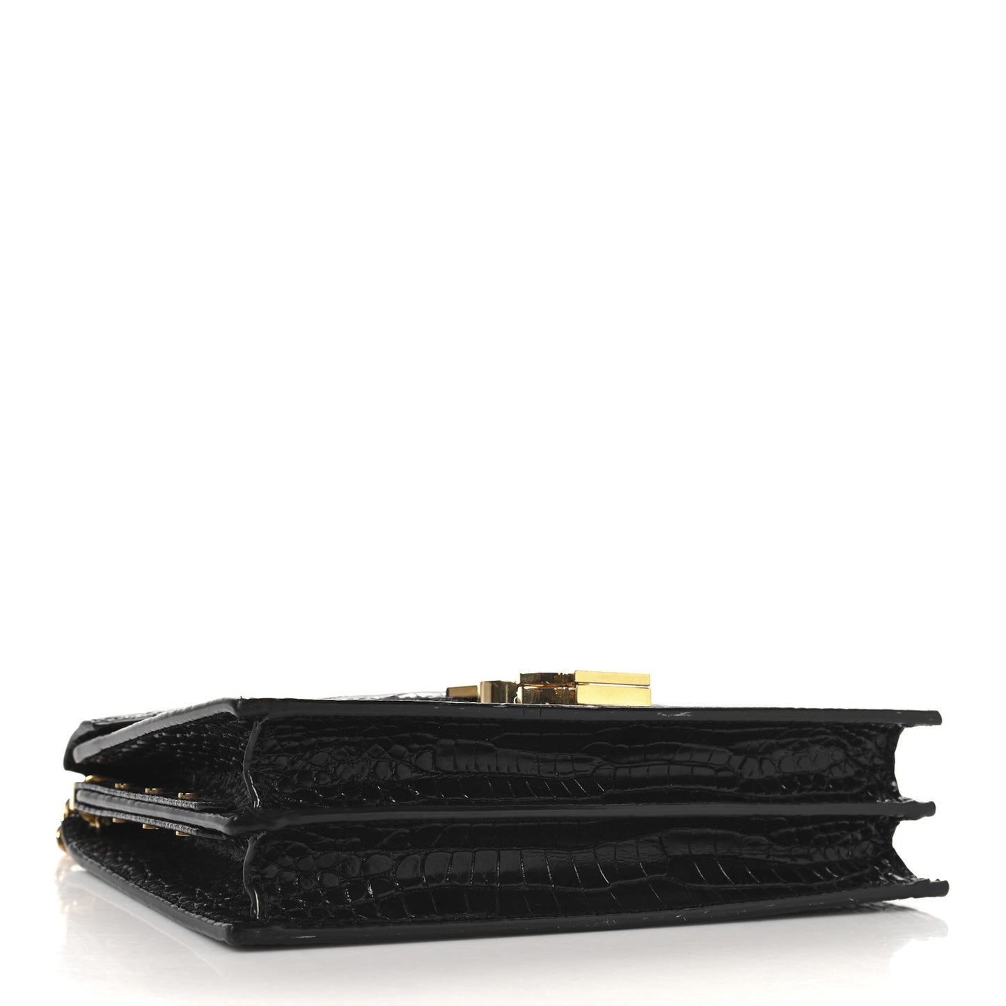 Calfskin Crocodile Embossed Monogram Cassandra Clasp Bag Black Rouge Legion