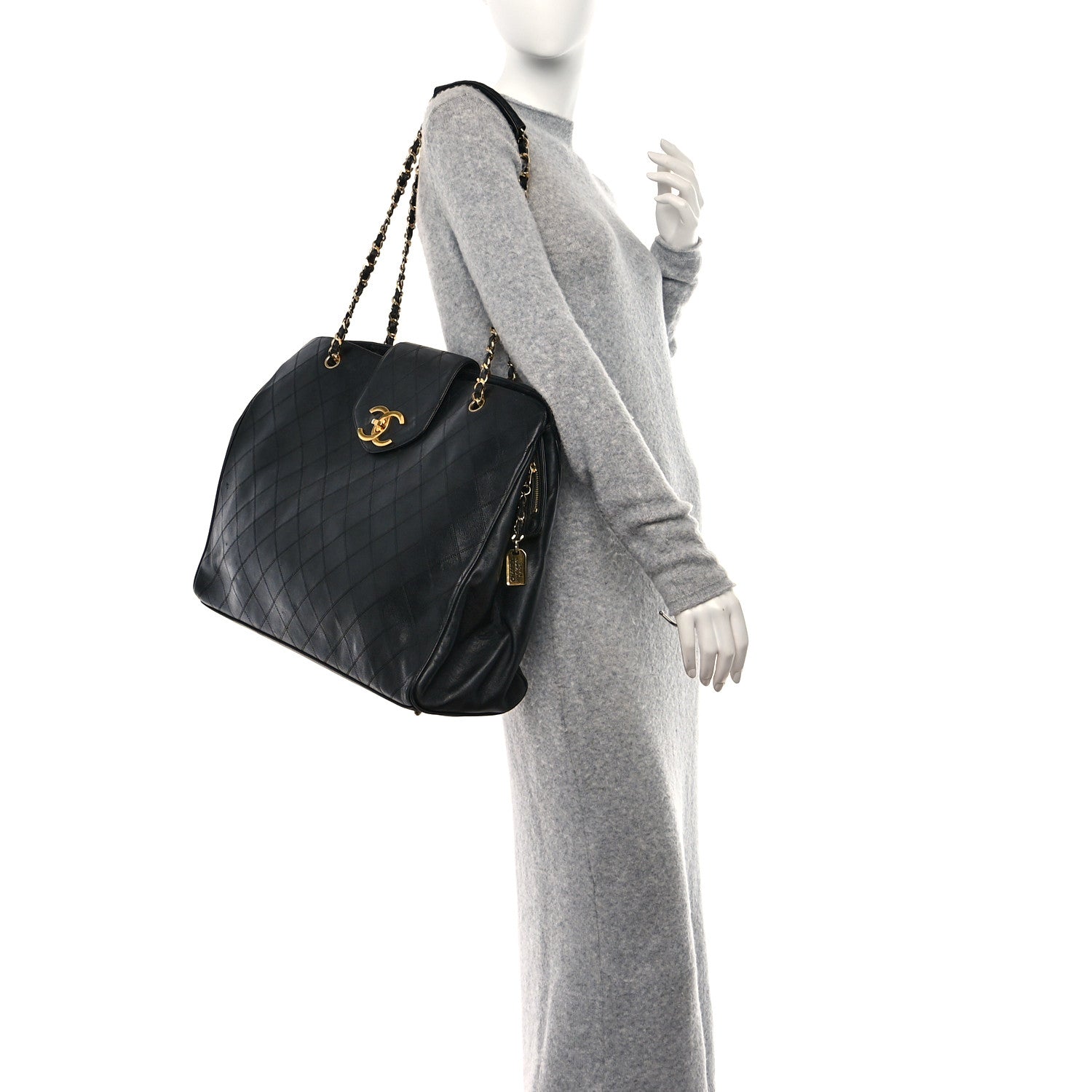 Chanel Calfskin Stitched XL Weekender Black 2 of 11
