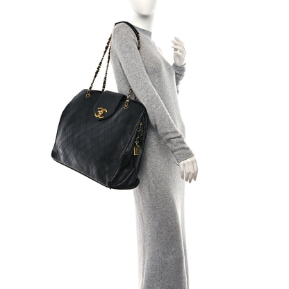 Chanel Calfskin Stitched XL Weekender Black 2 of 11