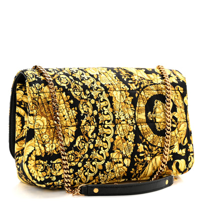 Versace Silk Barocco Printed Quilted Virtus V Chain Flap Shoulder Bag Black Gold 3 of 9