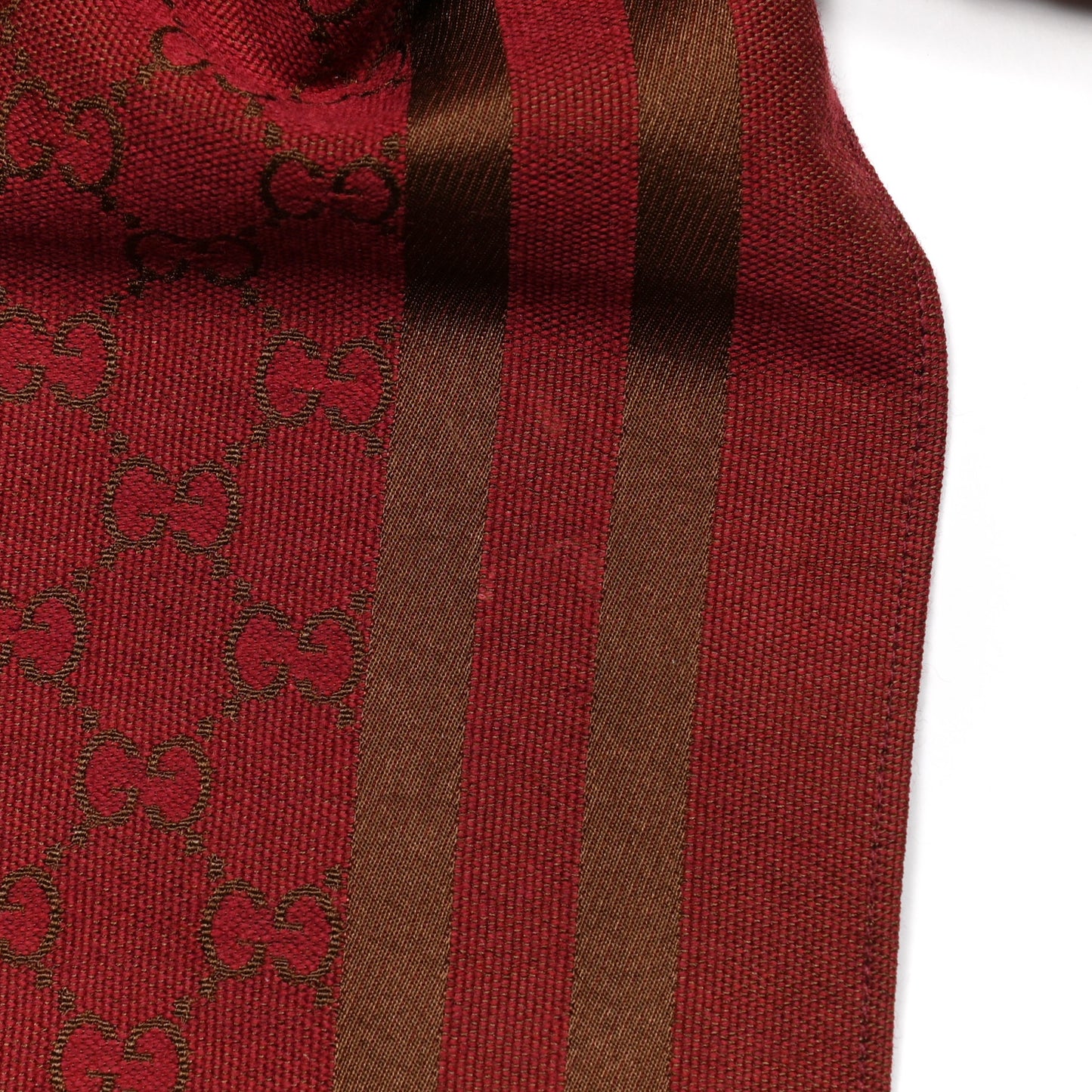 Silk Wool Monogram Fringe Scarf Red