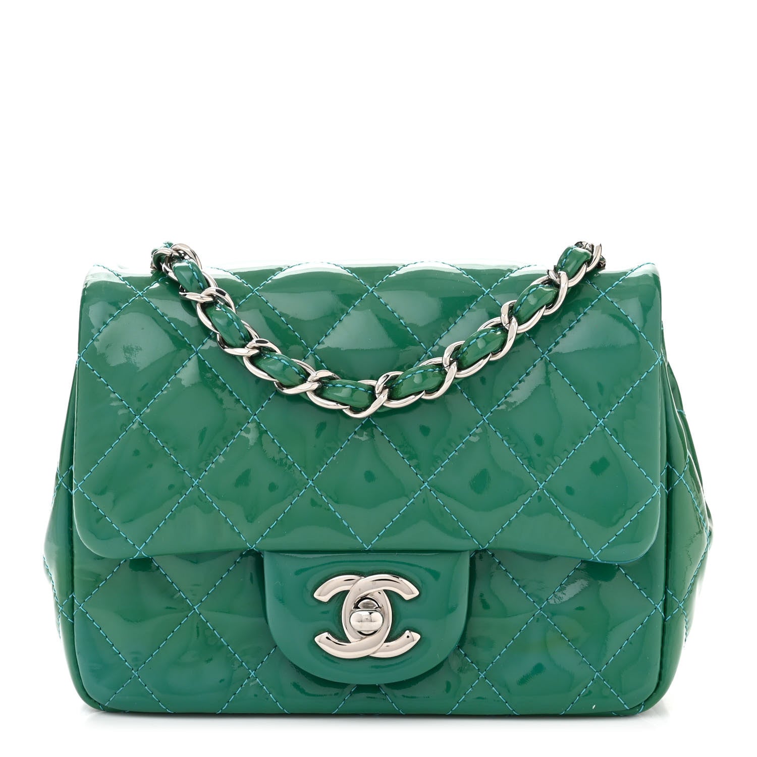 Chanel Patent Quilted Mini Square Flap Blue 1 of 10