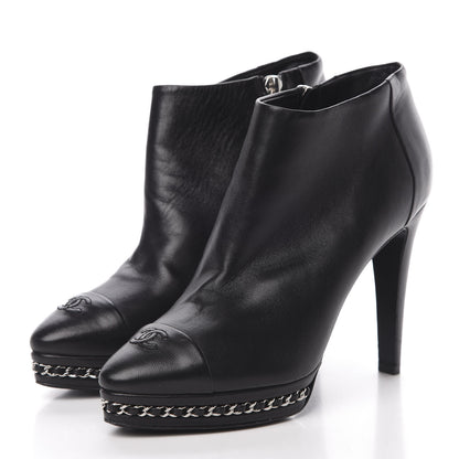 Chanel Lambskin CC Platform Cap Toe Chain Ankle Boots 38.5 Black 3 of 12