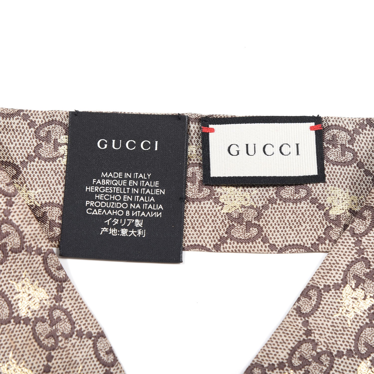 Gucci Silk Twill GG Monogram GG Bee Neck Bow Scarf Black Red 2 of 2